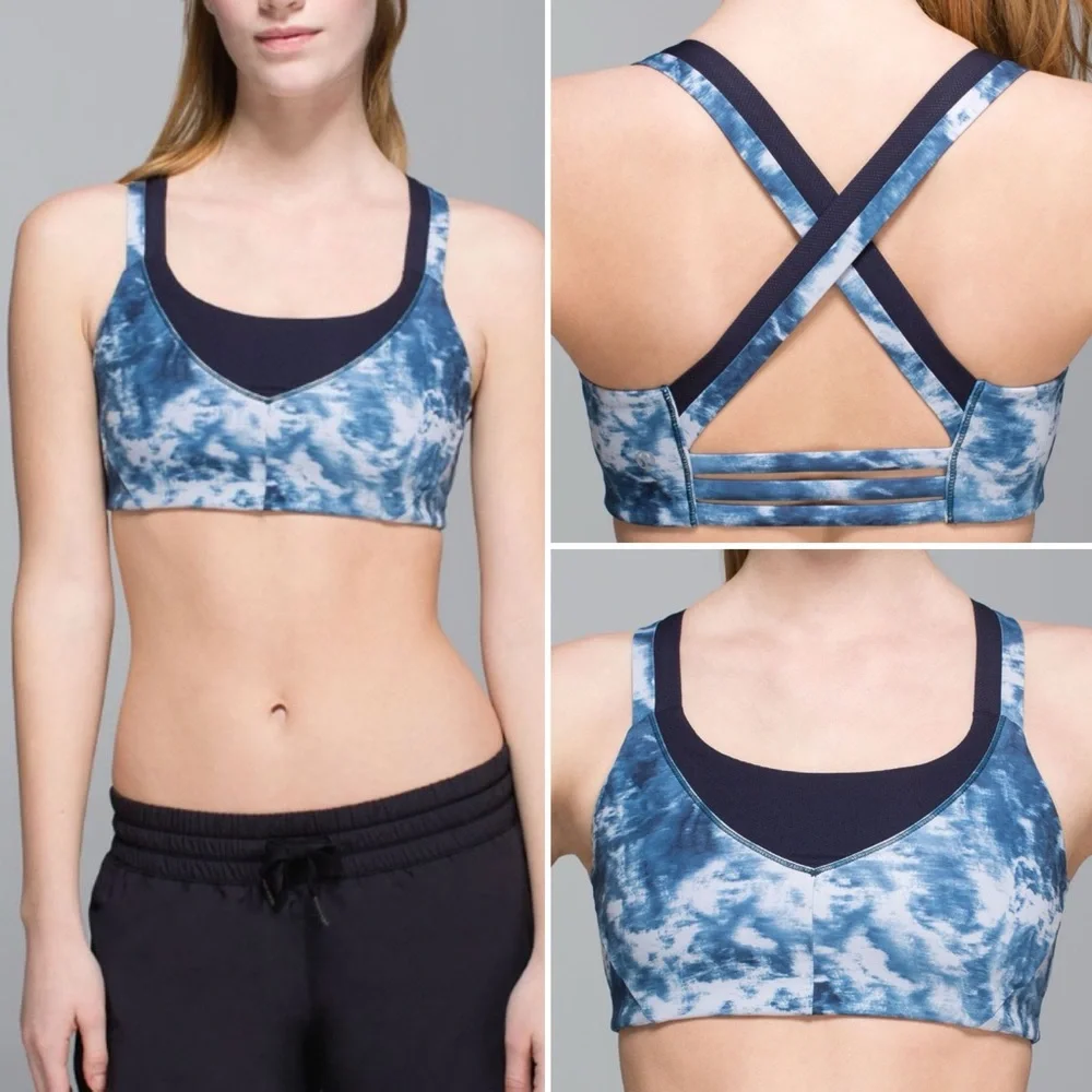 Lululemon On Your Way Sports Bra in Blue Tie Dye Print Women's Size 8 Athletic